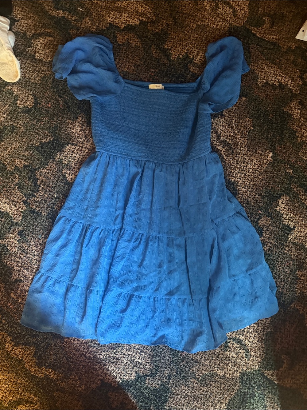 Rewind Royal Blue Puff Sleeve Tiered Dress